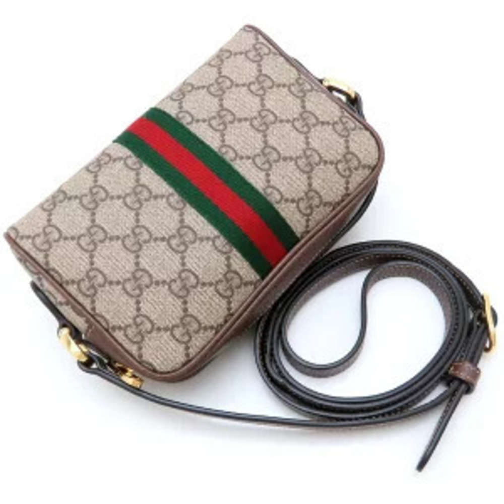 Gucci Ebony Leather Supreme Shoulder GG Canvas Beige Bag Ophidia - Picture 3 of 8